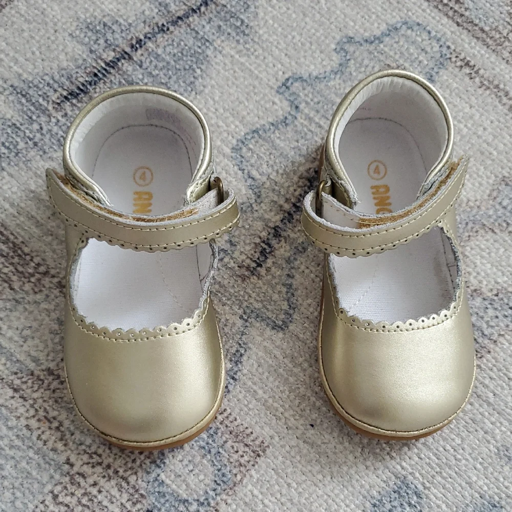Angels L'Amour Baby Girls Cara Scalloped Mary Jane Gold Metallic Shoes Sz4